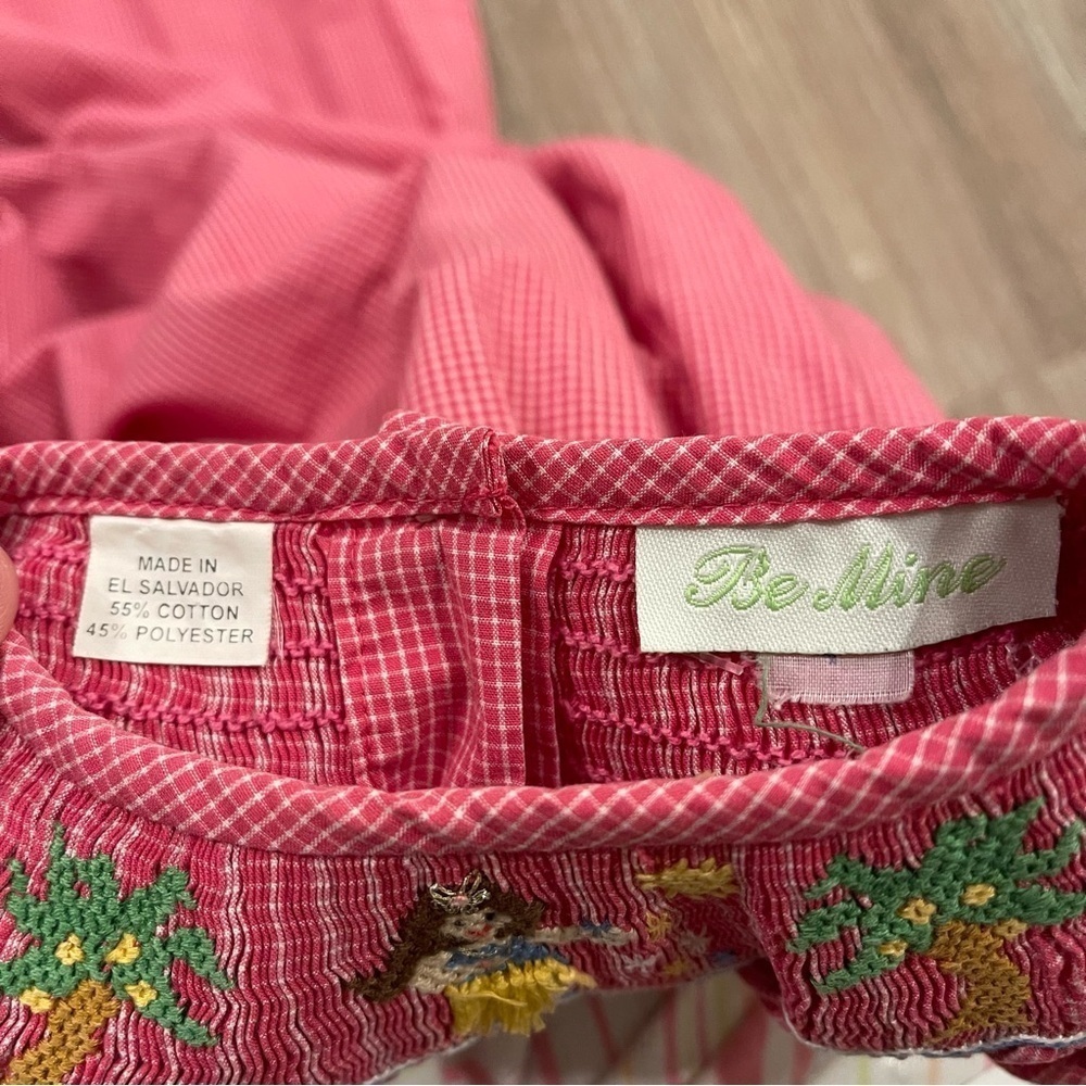 Be Mine Smocked Dress Toddler Girl Size 4 Pink Hawaiian Hula Colorful Tropical - Picture 4 of 8